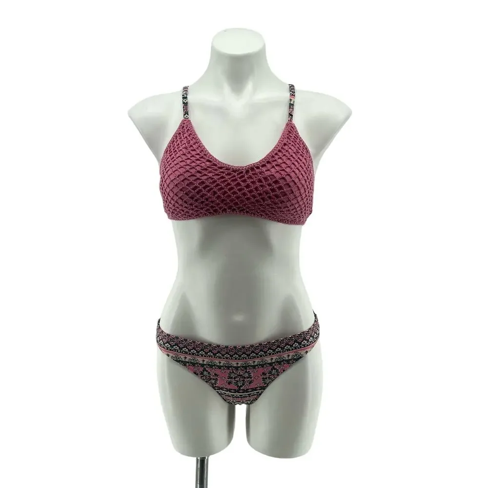 Xhilaration Pink Crochet Printed Two-Piece Bikini Swim Set Large/Small